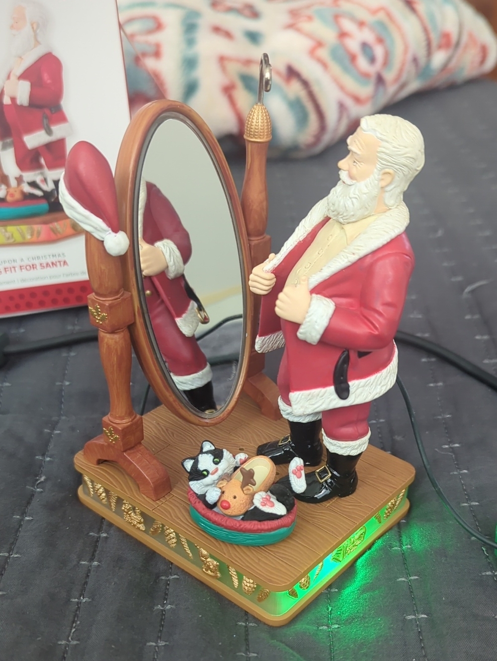 Hallmark Red Santa with Mirror and Black-and-White Cat Figurine